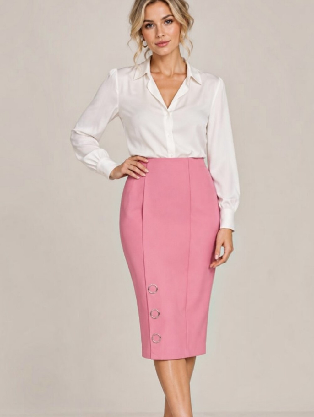 Ashley Stewart Pink Pencil Skirt Size 12 Career Workwear With Stretch - Picture 1 of 5